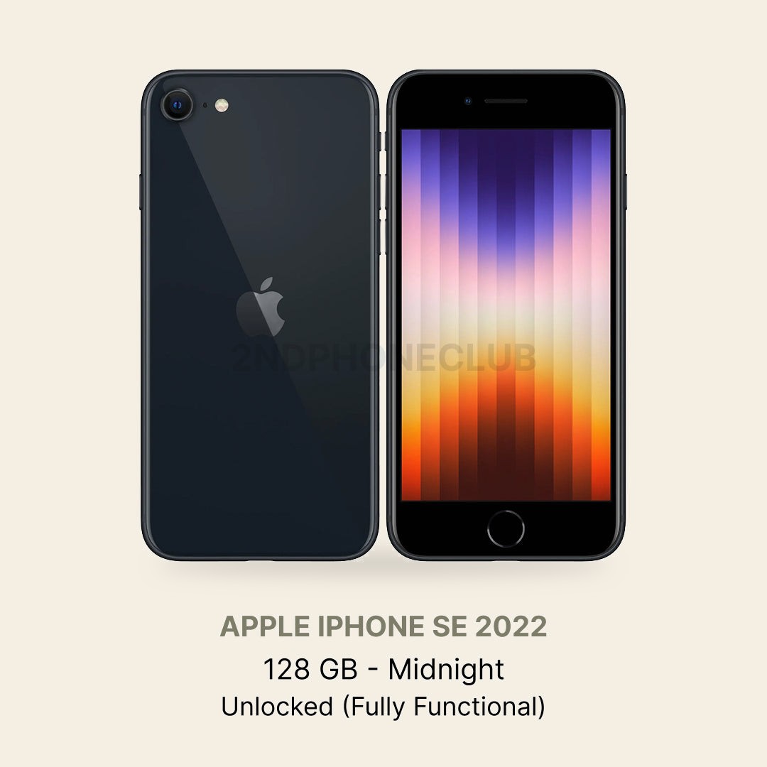 iPhone SE 2022 Midnight — Value — refurbished and unlocked, 64 GB, No Face Id, 80-85%